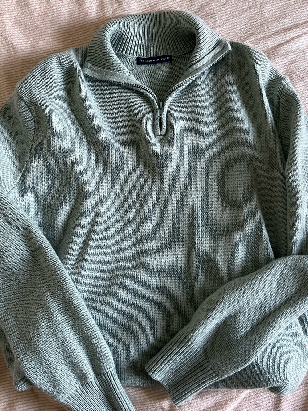 Brandy Melville Sage Green Quarter-Zip Sweater